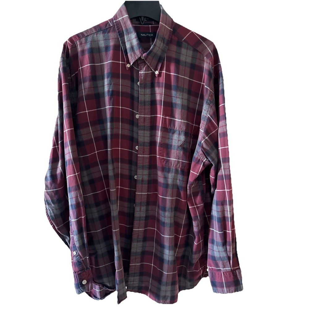 EUC Men's Nautica Button Down Pocket Plaid L/S Soft Flannel Shirt Size XL